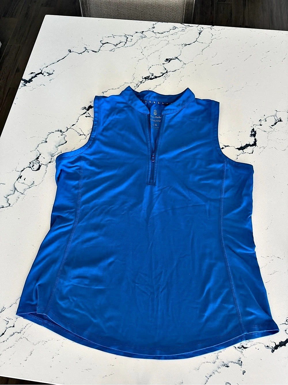 Tommy Bahama Aubrey Island Zone Quarter Zip Sleeveless Top Blue Medium